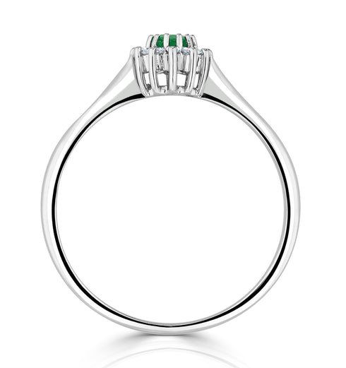 Emerald 4 x 3mm And Diamond 9K White Gold Ring